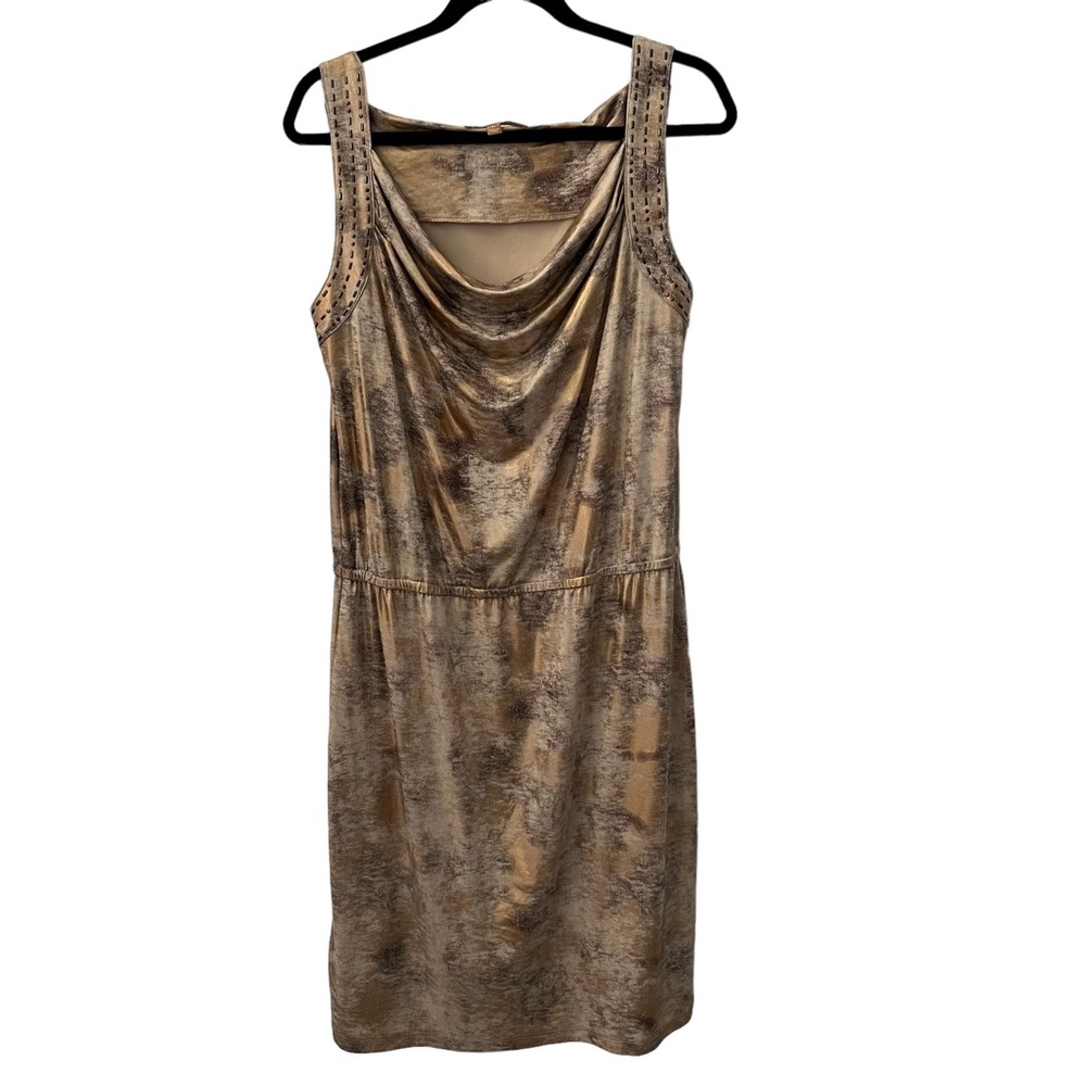 Ellen Tracy Metallic Gold, Silver And Brown Sleeveless Dress Cowl Neck Size L